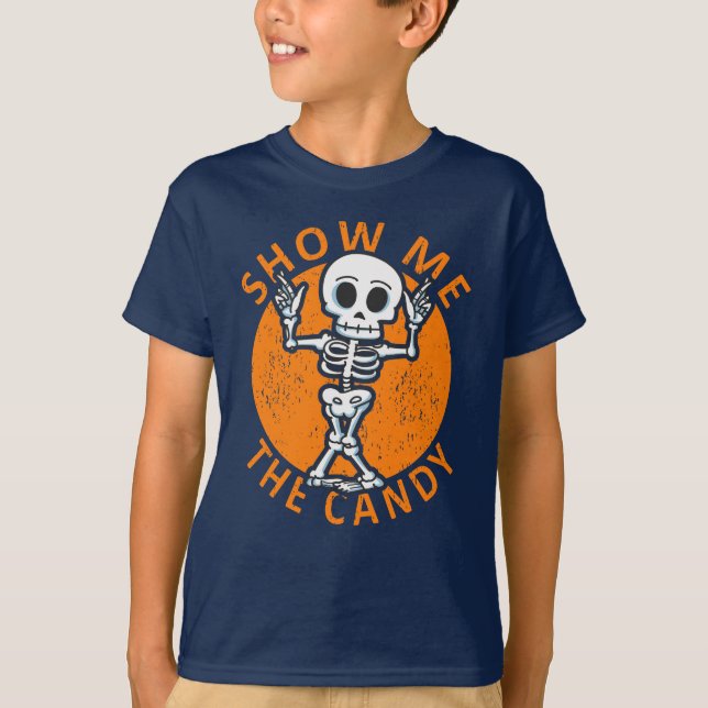 Halloween Zeige mir das Candy Skelett T-Shirt (Vorderseite)