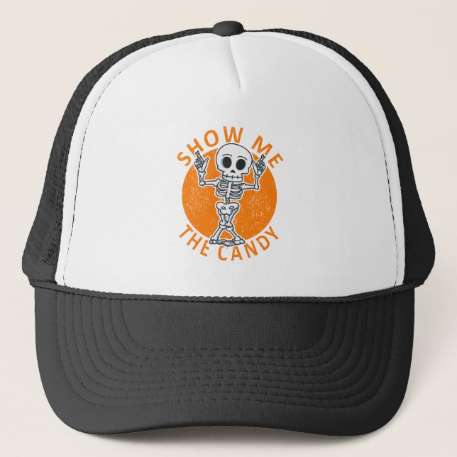 Halloween Zeige mir das Candy Skelett Truckerkappe (Vorderseite)