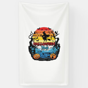 Halloween-Zeit Hexe Kürbisse Fledermäuse Sonnenunt Banner