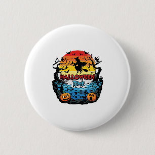 Halloween-Zeit Hexe Kürbisse Fledermäuse Sonnenunt Button