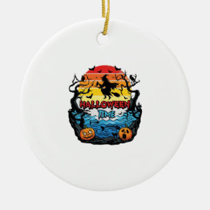 Halloween-Zeit Hexe Kürbisse Fledermäuse Sonnenunt Keramik Ornament