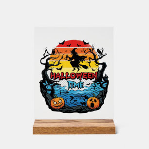 Halloween Zeit Hexen Kürbisse Fledermäuse Sonnenun Acrylschild