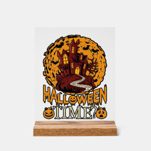 Halloween-Zeit Spukhaus Vollmond Kürbisse Acrylschild