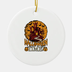 Halloween-Zeit Spukhaus Vollmond Kürbisse Keramik Ornament