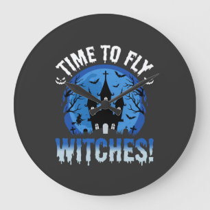 Halloween Zeit zum Fliegen Hexen Geister Schloss Große Wanduhr