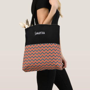 Halloween Zickzack Bold Orange Schwarz-weiß Name Tasche