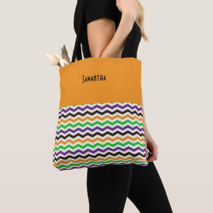 Halloween Zickzack Green Lila Black Orange Name Tasche