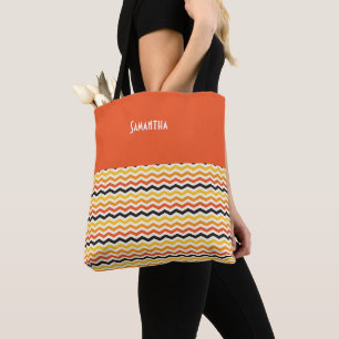 Halloween Zickzack Herbst Kürbis Name Tasche