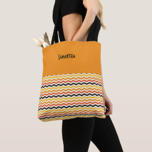 Halloween Zickzack Herbstfarben Orange Name Tasche