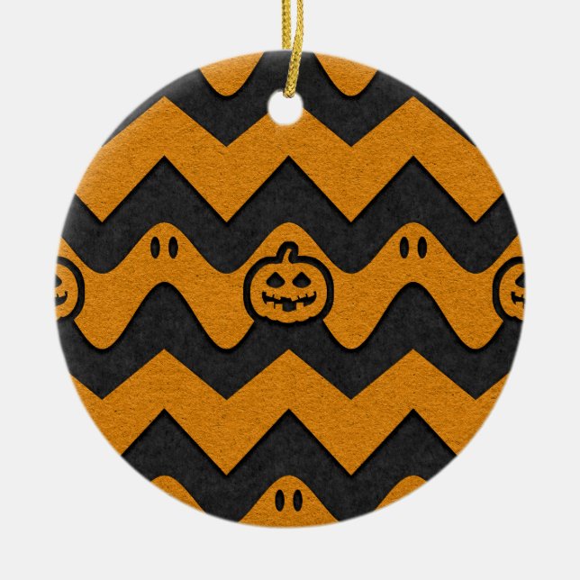 Halloween-Zickzack Muster mit Geistern und Kürbisk Keramik Ornament (Vorne)
