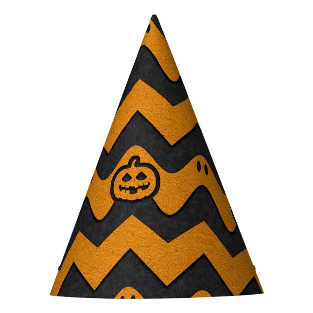 Halloween-Zickzack Muster mit Geistern und Kürbisk Partyhütchen (Vorderseite)