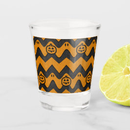 Halloween-Zickzack Muster mit Geistern und Kürbisk Schnapsglas