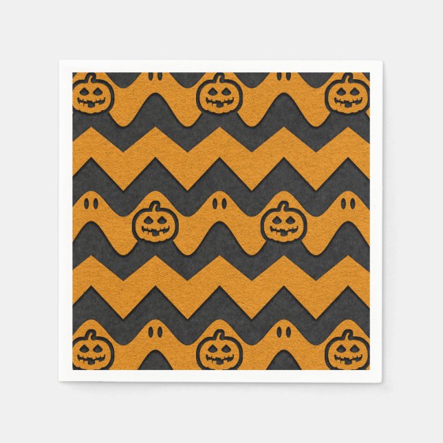 Halloween-Zickzack Muster mit Geistern und Kürbisk Serviette (Vorderseite)