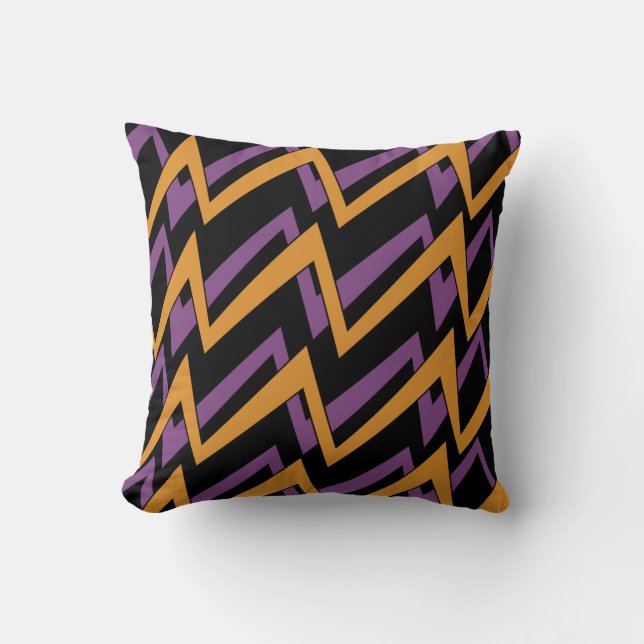 Halloween Zig Zags Orange Lila Kissen (Vorderseite)