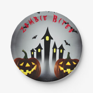 Halloween Zombie beißt gruseligen Jack o Lantern,  Pappteller