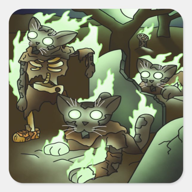 Halloween Zombie Cats Quadratischer Aufkleber (Vorderseite)