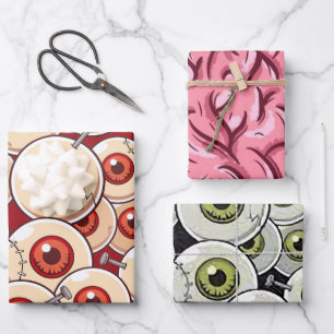 Halloween Zombie Eyes Brains Cartoon Pattern Party Geschenkpapier Set
