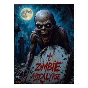 Halloween Zombie Ghul Gruseliger Friedhof Vollmond Poster