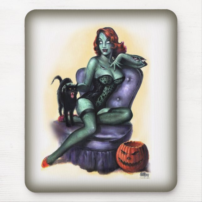 Halloween-Zombie-Girl Pin Up Mousepad (Vorne)