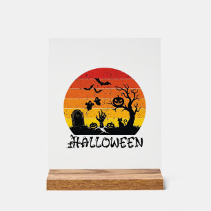 Halloween Zombie-Hand Grabstein Baum Schwarze Katz Acrylschild