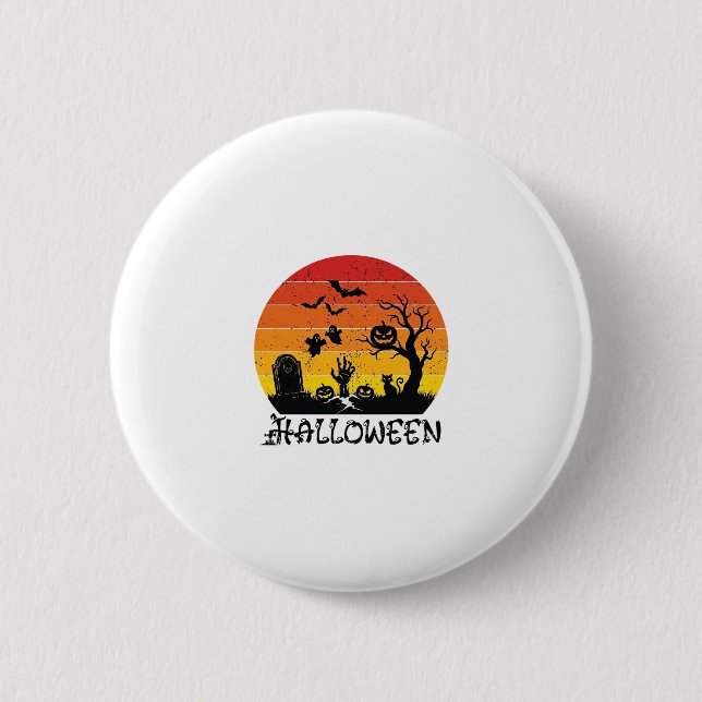 Halloween Zombie Hand Grabstein Baum Schwarze Katz Button (Vorderseite)