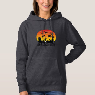 Halloween Zombie-Hand Grabstein Baum Schwarze Katz Hoodie