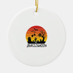 Halloween Zombie-Hand Grabstein Baum Schwarze Katz Keramik Ornament