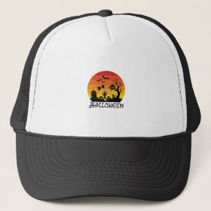 Halloween Zombie Hand Grabstein Baum Schwarze Katz Truckerkappe
