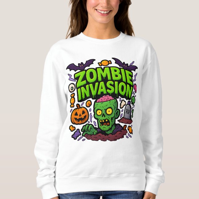 Halloween Zombie Invasion Kleidung Niedlich Unisex Sweatshirt (Vorderseite)
