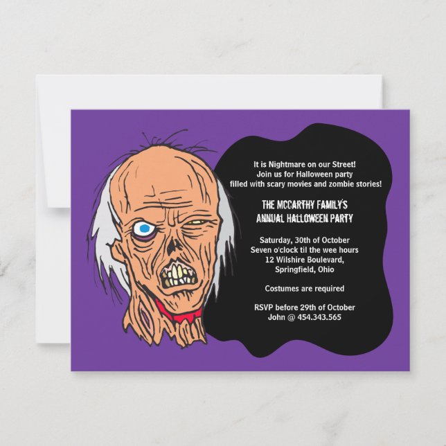 Halloween-Zombie-Kostüm-Party Einladung (Vorderseite)