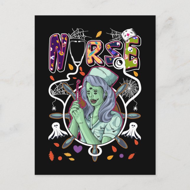 Halloween Zombie Nurse Stethoscope Medical Worker Postkarte (Vorderseite)