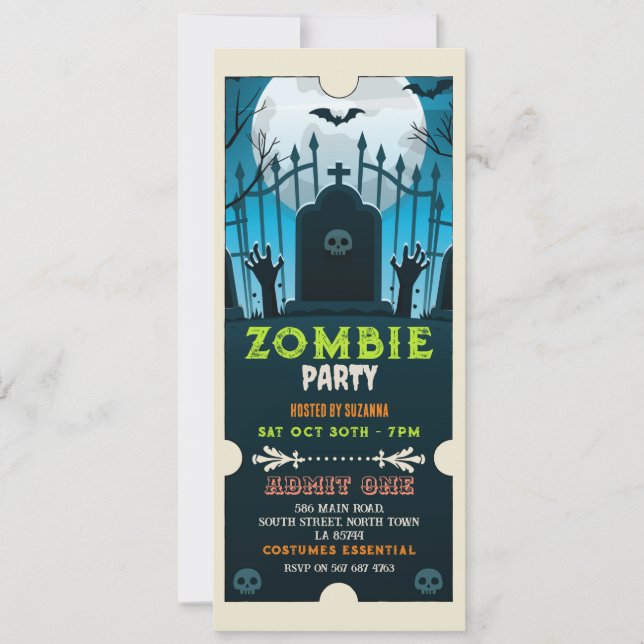 Halloween Zombie Ticket Fun Horror Einladung (Vorderseite)