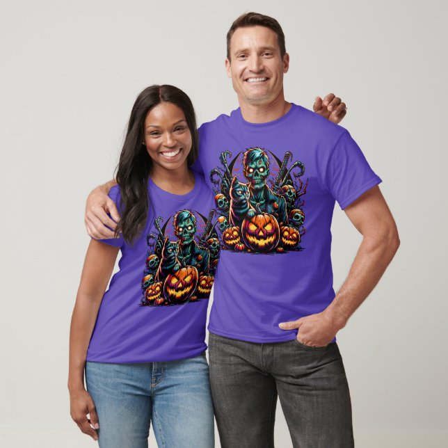 Halloween Zombie und Cat T-Shirt (Unisex)
