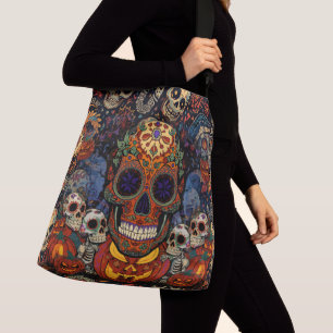 Halloween, Zucker-Schädel-Kürbis-Fiesta, Calavera  Tragetaschen Mit Langen Trägern