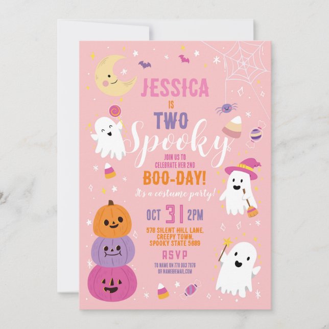 Halloween ZWEI Girls Party Ghosts Pumpkin Einladung (Vorderseite)