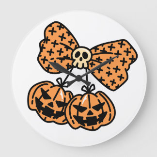 Halloween, Zwilling Gruselpumpkins mit Schädel-Sch Große Wanduhr