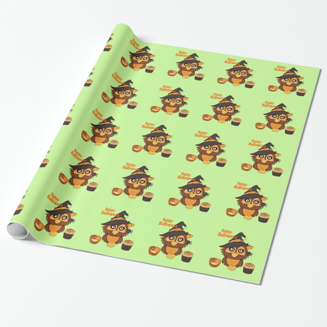 Halloweeneule und -kleiner Kuchen Geschenkpapier (Ungerollt)