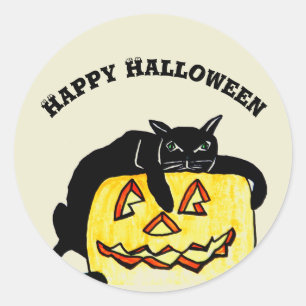 HALLOWEENfaule SCHWARZER CAT-Aufkleber Runder Aufkleber