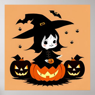 Halloweenhexe mit Kürbissen Poster