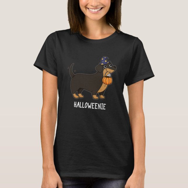 Halloweenie Funny Sausage Dog Pun Dark BG T-Shirt (Vorderseite)