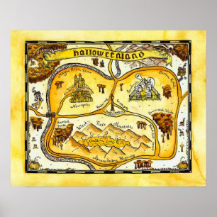 Halloweenland Map Halloween Poster