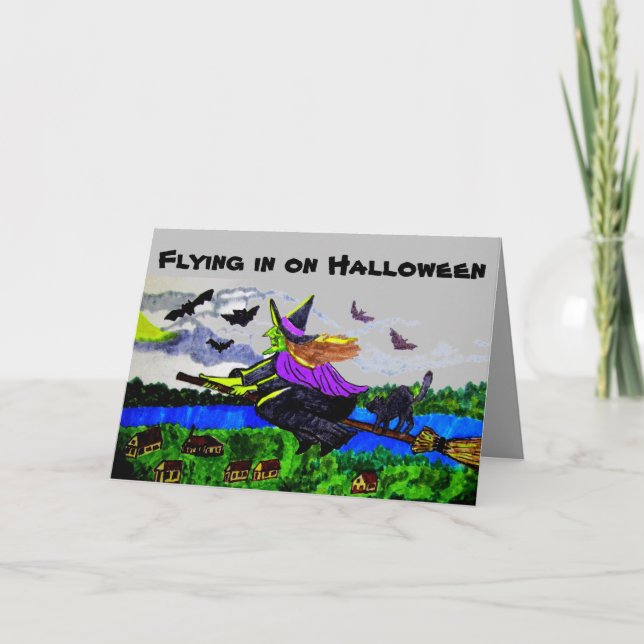 HALLOWEENN WITCH GREETING Faltes Grußkarte Karte (Vorderseite)