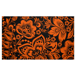Halloweenorange Blumenmuster-Schwarz-Hintergrund Stoff