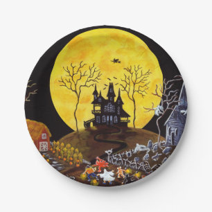 HalloweenpapierParty-Teller, Spuk Dorf Pappteller