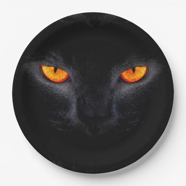 HalloweenpapierTeller/schwarze Katze Pappteller (Vorderseite)