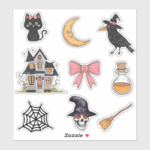 Halloweenschädel, Katze, Mond, Krähe, Spuk Haus, P Aufkleber