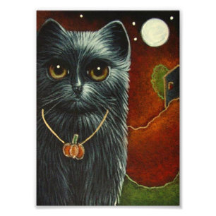 HALLOWEENschwarzer CAT mit KÜRBIS-HÄNGENDEM DRUC Fotodruck