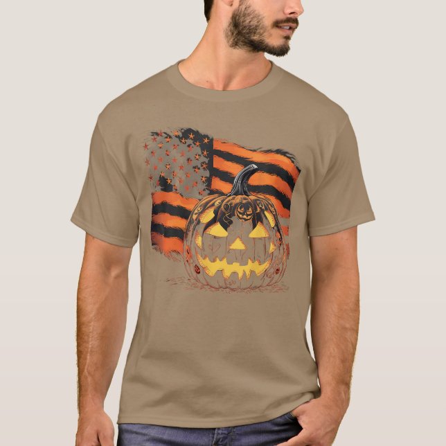 Halloweenshirt Pumpkin American Flag Horror Party  T-Shirt (Vorderseite)