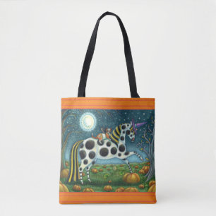 HALLOWEER GEPUNKTETER PONY UND BAT CAT Whimsical H Tasche