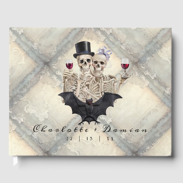 Hallowen Gothic Skeleton Bat Wedding Begrüßungszei Gästebuch (Vorderseite)